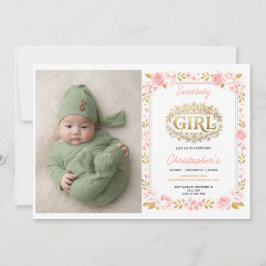 Invitación Blush Pink & Gold Floral Girl Baby Shower photo