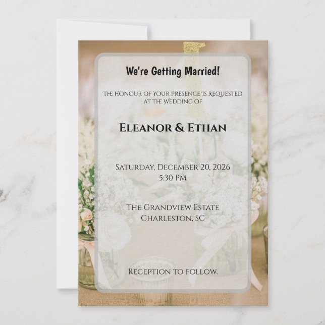 Invitación Blush Pink & Gold Glitter Rustic Elegant Wedding I (Anverso)