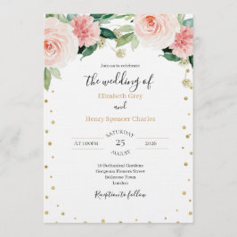 Invitación Blush pink gold peony elegant floral wedding 