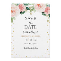 Blush pink gold peony floral wedding save the date