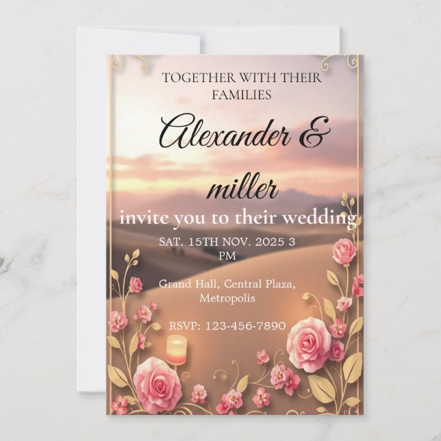 Invitación Blush Pink & Gold Sunset Wedding InvitatInvitation (Anverso)