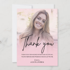 Invitación Blush Pink Gradient Photo Birthday Thank you card