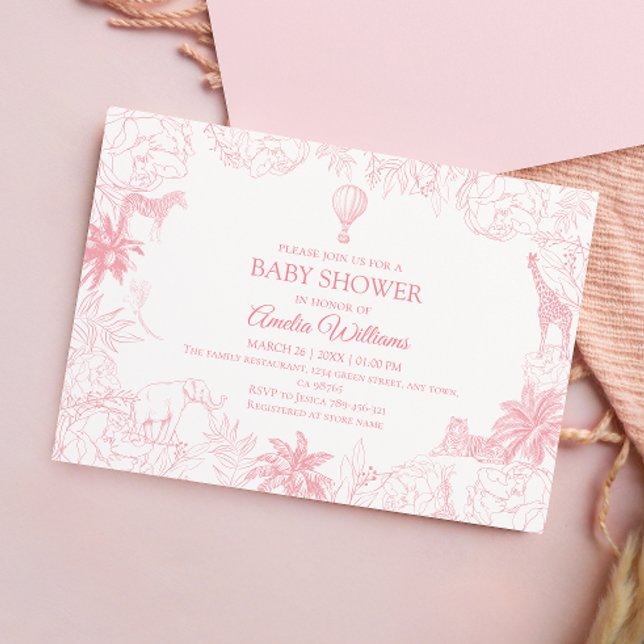 Invitación Blush Pink Jungle Safari Animals Baby Shower (Subido por el creador)