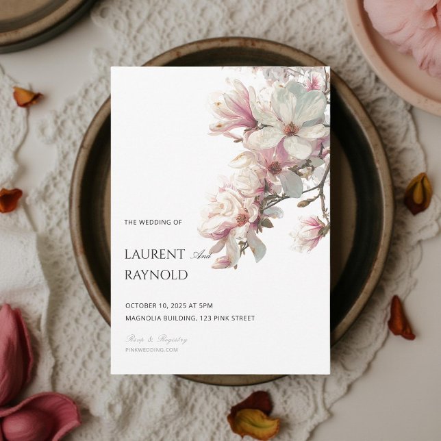 Invitación Blush Pink Magnolia Botanical Watercolor Wedding  (Subido por el creador)