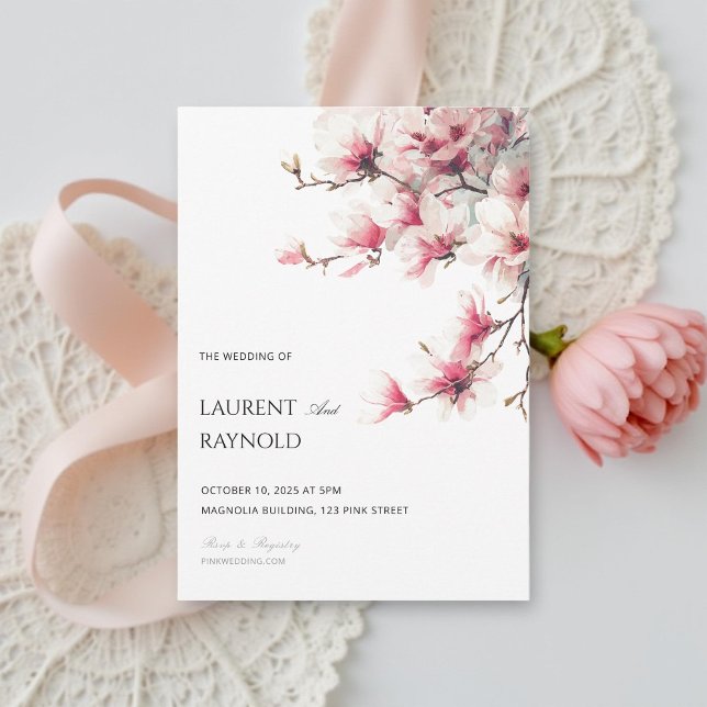 Invitación Blush Pink Magnolia Botanical Watercolor Wedding  (Subido por el creador)