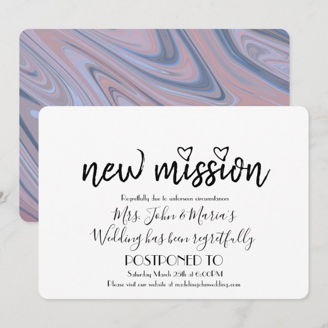 Invitación Blush Pink Marble Nuevo Cambio de Fecha de Boda (Anverso / Reverso)