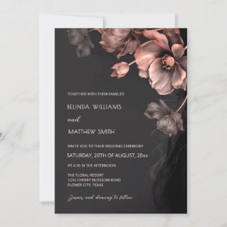 Invitación Blush Pink Metallic 3 D Flowers Wedding Invitation