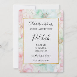 Invitación Blush Pink Mint Flowers Birthday