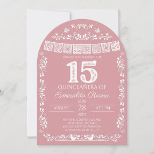 Invitación Blush Pink Papel Picado Quinceañera Cumpleaños 15