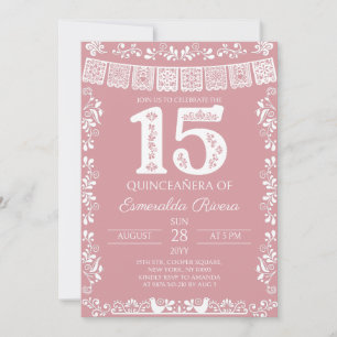 Invitación Blush Pink Papel Picado Quinceañera Cumpleaños 15