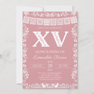 Invitación Blush Pink Papel Picado Quinceañera Cumpleaños XV