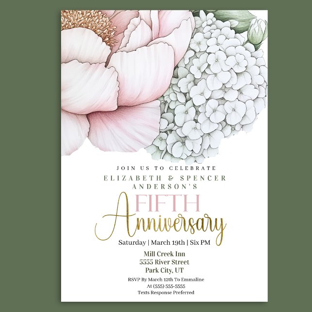 Invitación Blush Pink Peony 5th Wedding Anniversary (Subido por el creador)