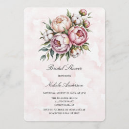 Invitación Blush Pink Peony and Cotton Bridal Shower 