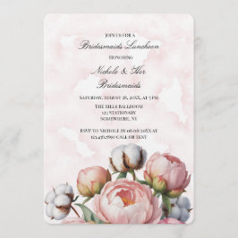 Invitación Blush Pink Peony and Cotton Bridesmaids Luncheon