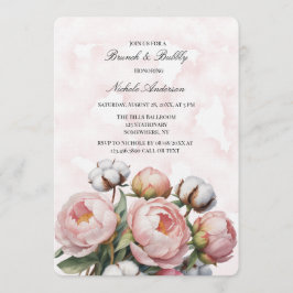 Invitación Blush Pink Peony and Cotton Brunch & Bubbly