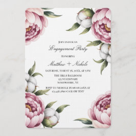 Invitación Blush Pink Peony and Cotton Engagement Party