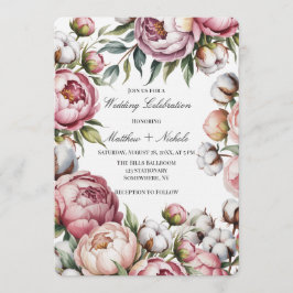 Invitación Blush Pink Peony and Cotton Wedding Celebration