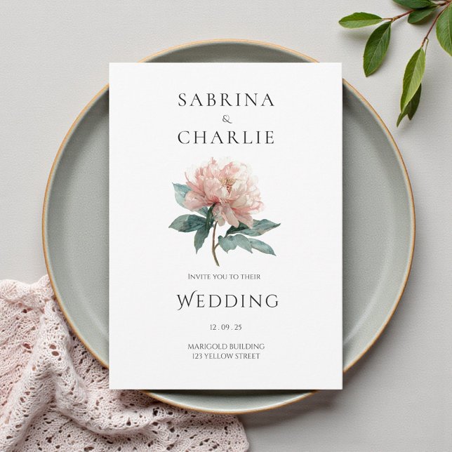 Invitación Blush Pink Peony Flower Elegant Botanical Wedding (Blush Pink Peony Flower Elegant Botanical Wedding Invitation)