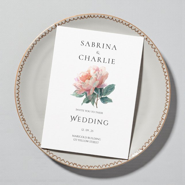Invitación Blush Pink Peony Flower Elegant Botanical Wedding (Blush Pink Peony Flower Elegant Botanical Wedding Invitation)