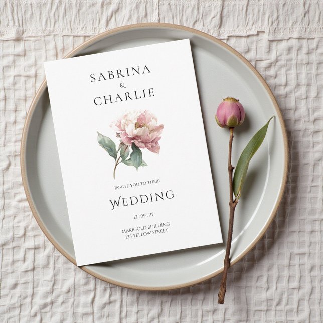 Invitación Blush Pink Peony Flower Elegant Botanical Wedding (Blush Pink Peony Flower Elegant Botanical Wedding Invitation)