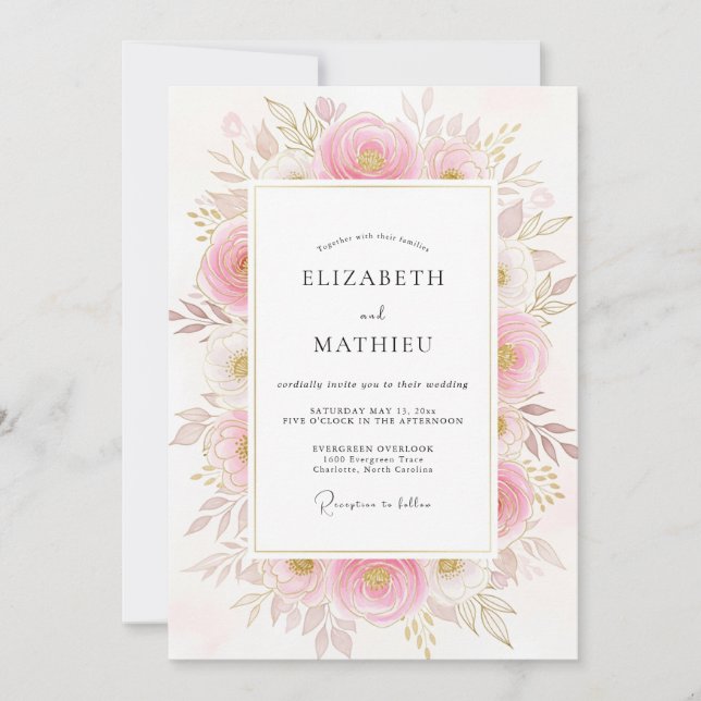 Invitación Blush Pink Poetic Botanical Wedding (Anverso)