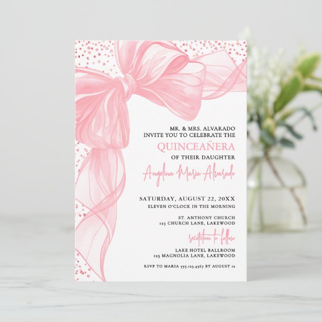 Invitación Blush Pink Quinceanera (Anverso de pie)