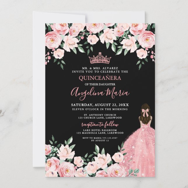 Invitación Blush Pink Quinceanera Invitation (Anverso)