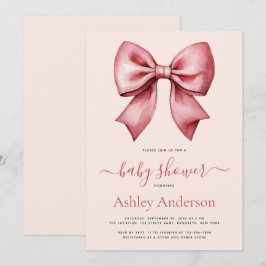 Invitación Blush Pink Red Bow Girl Baby Shower