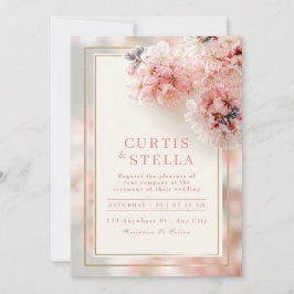 Invitación Blush Pink Romantic Sakura Gold Frame Wedding