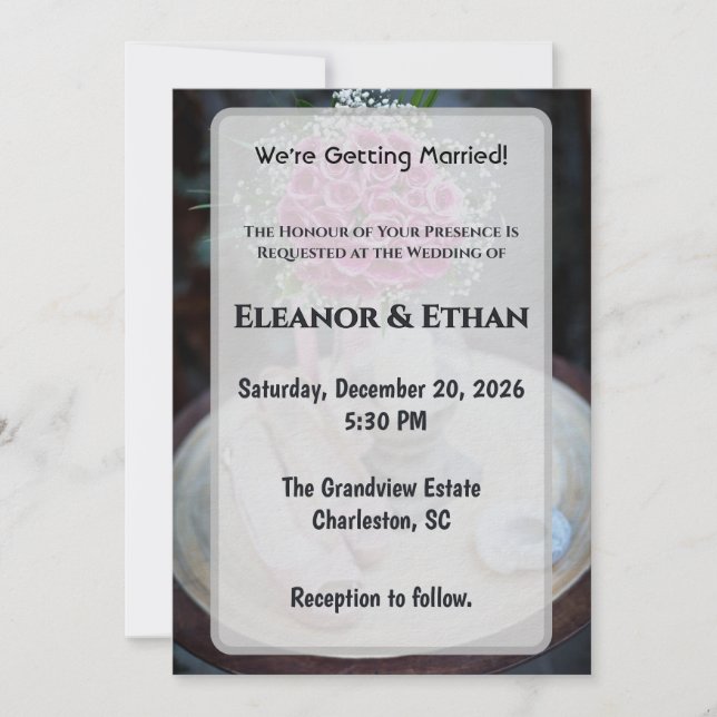 Invitación Blush Pink Rose Bouquet Rustic Wedding Invite (Anverso)