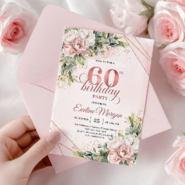 Invitación Blush Pink Rose Gold Floral 60th Birthday Invites