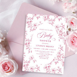 Invitación Blush Pink Rose Pattern French Toile Baby Shower 