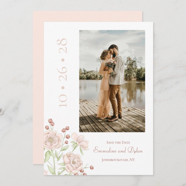 Invitación Blush Pink Rose Wedding Modern Save the Date (Anverso / Reverso)