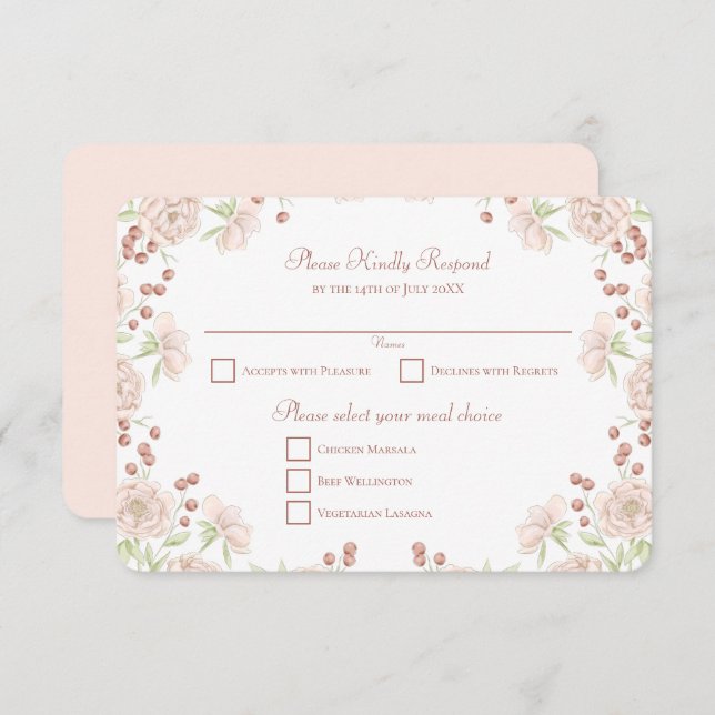 Invitación Blush Pink Rose Wedding RSVP Reply (Anverso / Reverso)