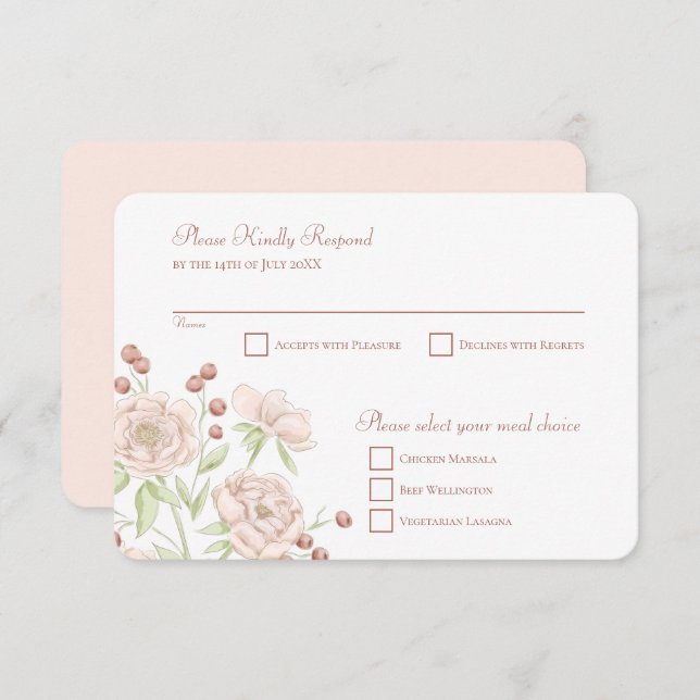Invitación Blush Pink Rose Wedding RSVP Reply Modern (Anverso / Reverso)
