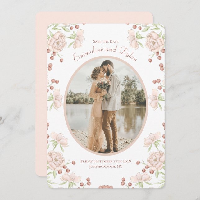 Invitación Blush Pink Rose Wedding Save the Date (Anverso / Reverso)