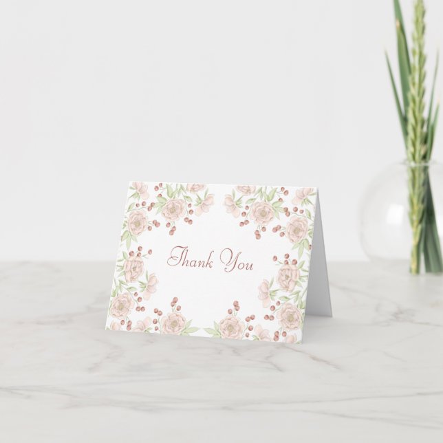 Invitación Blush Pink Rose Wedding Thank You Note Card (Anverso)
