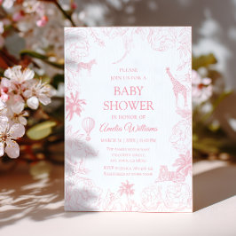Invitación Blush Pink Safari Jungle Animals Elegant Shower