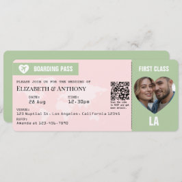 Invitación Blush Pink & Sage Green Boarding Pass Wedding