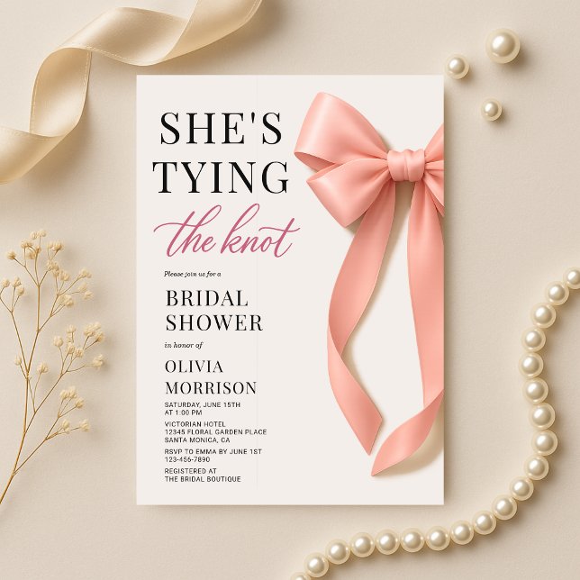 Invitación Blush Pink She's Tying The Knot Bow Bridal Shower (Subido por el creador)