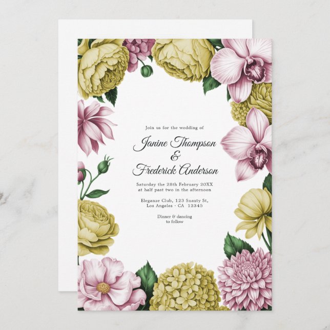 Invitación Blush Pink & Soft Gold Watercolor Floral Wedding (Anverso / Reverso)