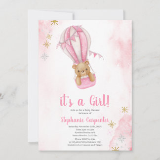 Invitación Blush pink teddy bear Baby Shower Girl Invitation