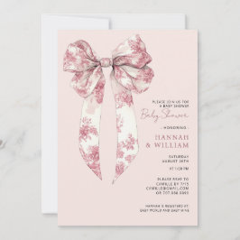 Invitación Blush Pink Toile Coquette Ribbon Girl Baby Shower