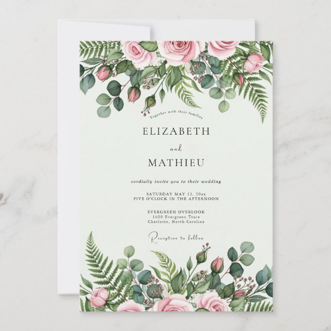 Invitación Blush Pink Tranquil Botanical Wedding (Anverso)