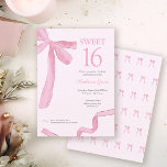 Invitación Blush Pink trendy Bow Ribbon Coquette Sweet 16<br><div class="desc">Celebrate a milestone in style with this Blush Pink Coquette Sweet 16 Birthday Invitation, available in both print and as a digital download. Featuring a hand-painted watercolor ribbon and bow design by Lorena Depante, this invitation combines soft, feminine elegance with playful charm—perfect for the coquette aesthetic. The pink hues and...</div>