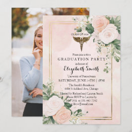 Invitación Blush Pink Watercolor Nursing Graduation Invitatio