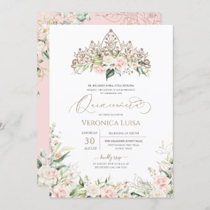 Invitación Blush Pink White Rose Floral Elegant Quinceanera