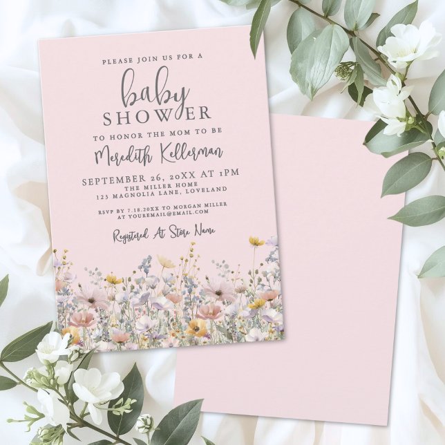 Invitación Blush Pink Wildflower Baby Shower (Blush Pink Wildflower Baby Shower Invitation)