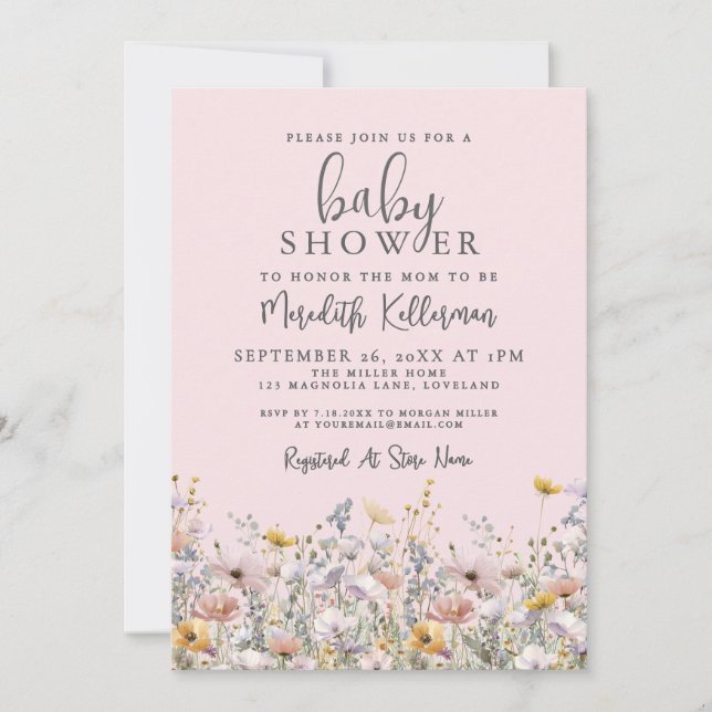 Invitación Blush Pink Wildflower Baby Shower (Anverso)