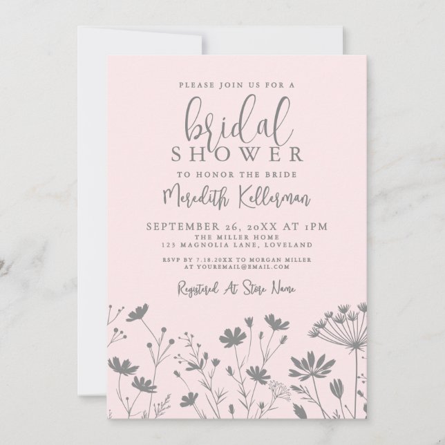 Invitación Blush Pink Wildflower Bridal Shower (Anverso)